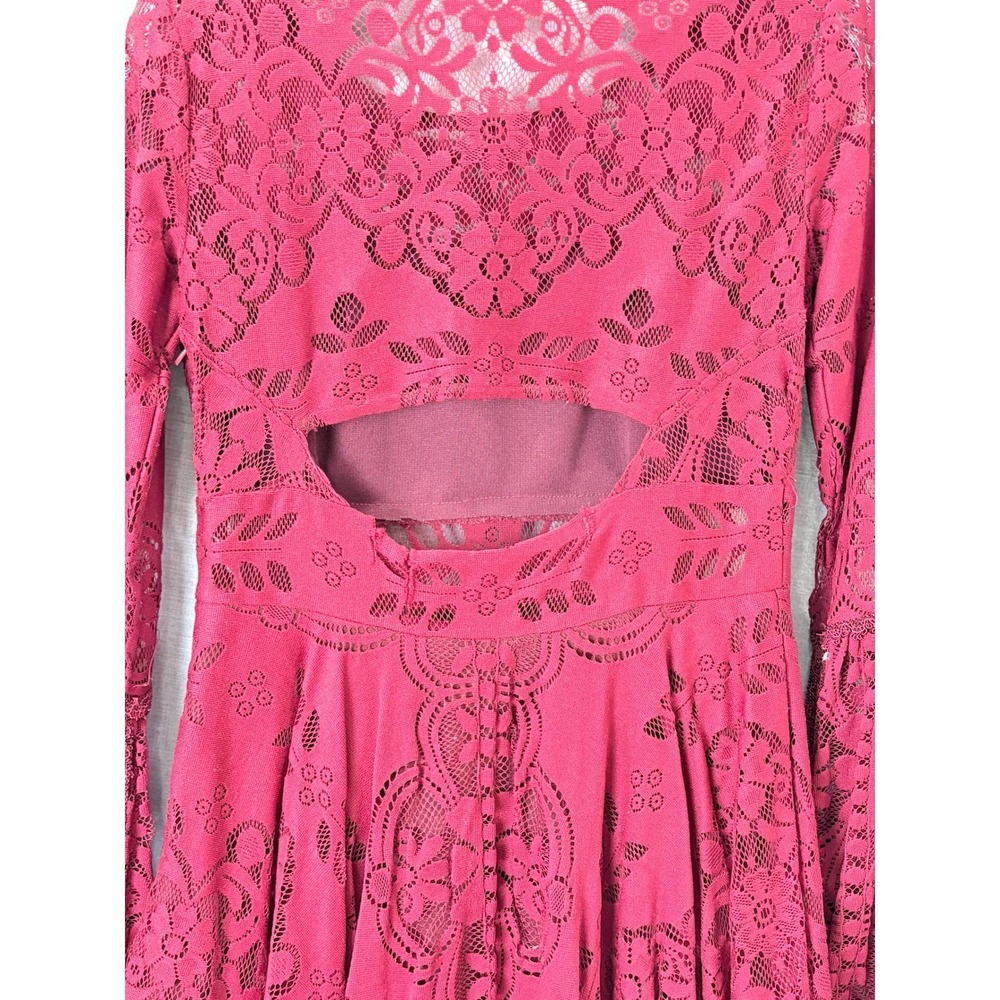 Free People Womens Floral Lace Bell Sleeve Open Back Mini Dress Red Size 2 - Picture 10 of 16